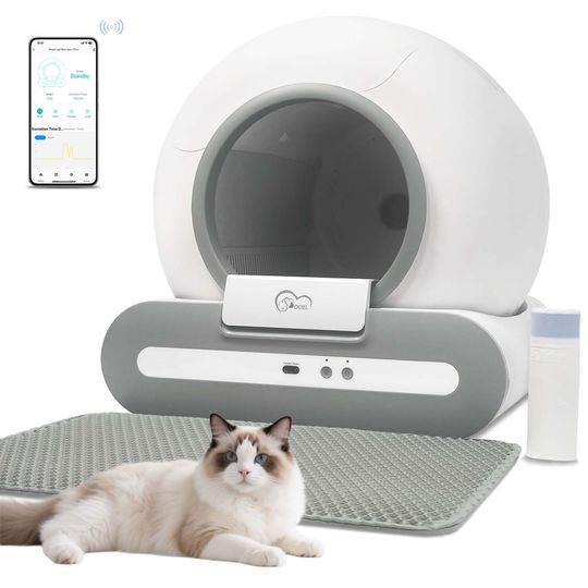 Discover DOEL 65L Self-Cleaning Cat Litter Box App Control, ONLY Supports 2.4G WiFi w/Litter Mat&Trash Bags, Fit for Tofu & Mixed Litter