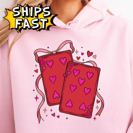 Discover Playing Cards 6 7 Hoodie, Funny Valentine Hoodie,  Red and Pink coquette Six Seven Valentine Graphic , Cute & Quirky Valentine's Sweatshirt