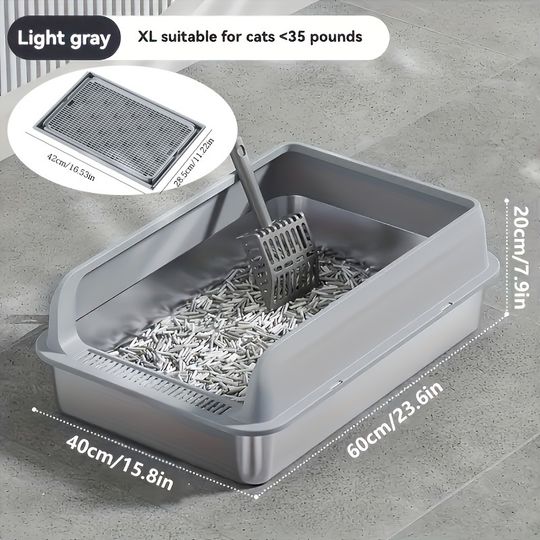 Discover KEMORELA EXtra Large Stainless Steel Cat Litter Box with Lid - Enclosed LitterPan High-Sided Resistant Leak-Proof Cat Litter Mat