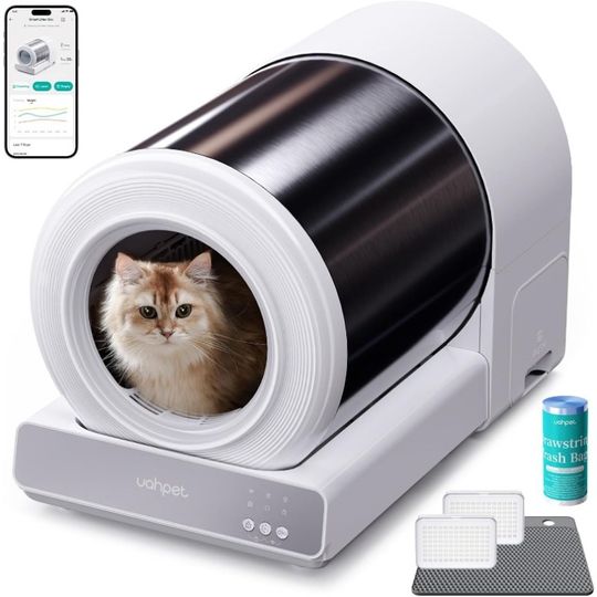 Discover Uahpet Stainless Steel Self Cleaning Cat Litter Box, Automatic Cat Litter Box with APP Control, Lower Entry, Safety Sensors