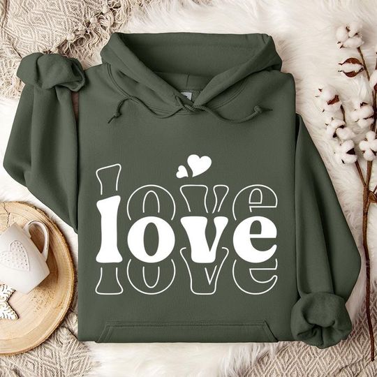Discover Love Hoodie: Retro Typography with Heart Accents