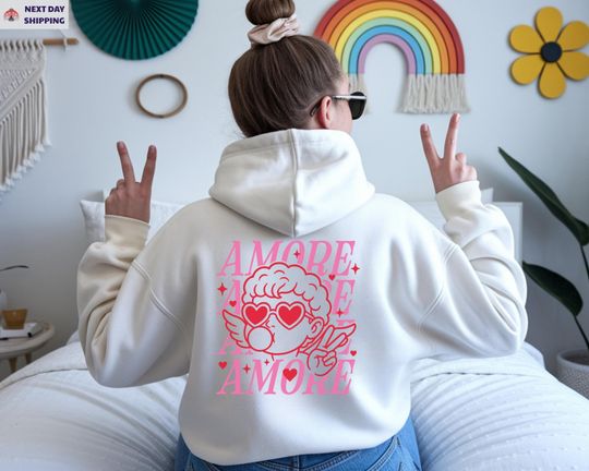 Discover Valentine's Day Gift, Back Print Sweatshirt, Aesthetic Cupid Hoodie, Groovy Amore Pullover, Y2K Style Valentine Sweater, Retro Cupid Gift