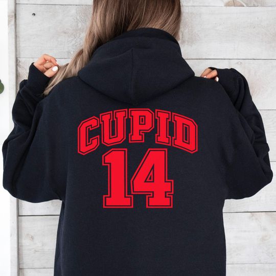 Discover Womens Valentines Day Hoodie Front Back 14 Cupid Jersey Style Heart Hooded Sweatshirt Funny Valentines Shirt Valentines Gift Galentines Day