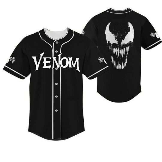 Personalized Venom Horror Baseball Jersey Black White Halloween Jersey Shirt for Baseball Fans