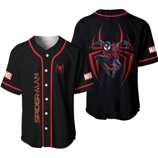 Discover Personalized Spider Superhero Baseball Jersey, Spider Jersey Shirt, Baseball Fans Shirt, Spider Black Red Jersey, Hero Sport Shirt