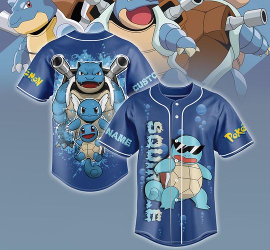 Personalized Squirtle PKM Baseball Jersey, Anime Baseball Shirt, Gift for Her, Baseball Fans Jersey, Custom Poket mons Jersey