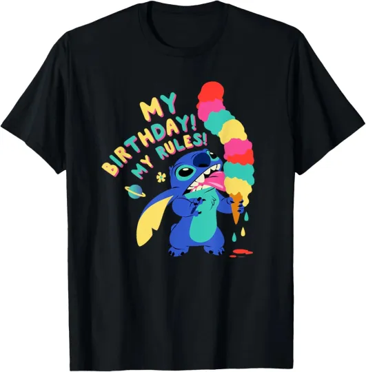 Discover Disney Lilo & Stitch Ice Cream Cone My Birthday! My Rules Black T-Shirt