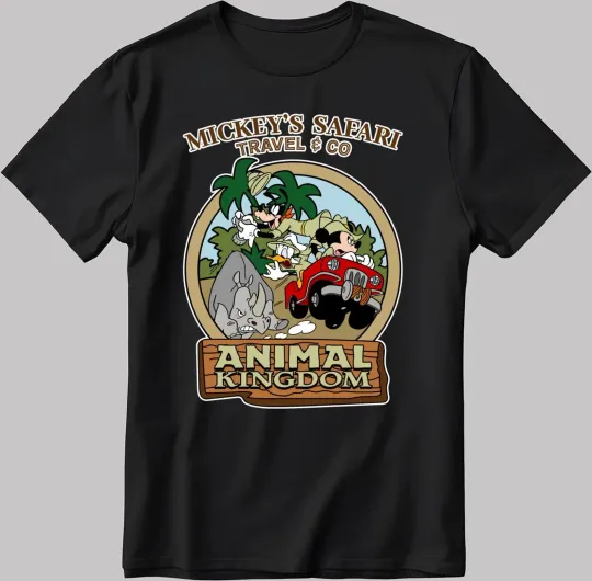 Discover Disney Mickey Mouse Animal Kingdom Travel  Black T-Shirt