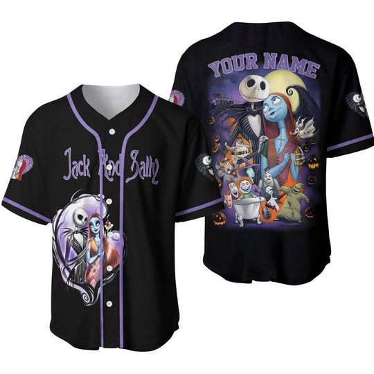 Halloween Jack and Sally Baseball Jersey, Personalized Nightmare Before Christmas Shirt, Jack Skellington Baseball Jersey for Fans