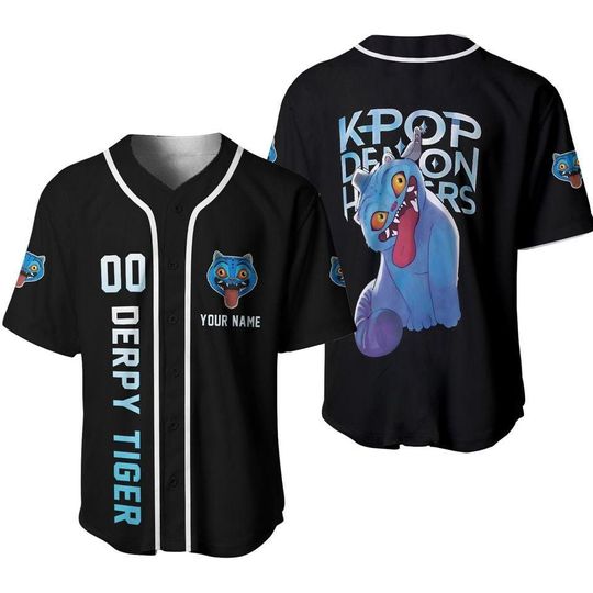 Kpop Demon Hunter Tiger Unisex Baseball Jersey, Derpy Tiger and Bird Demon Baseball Jersey Shirt for Fans