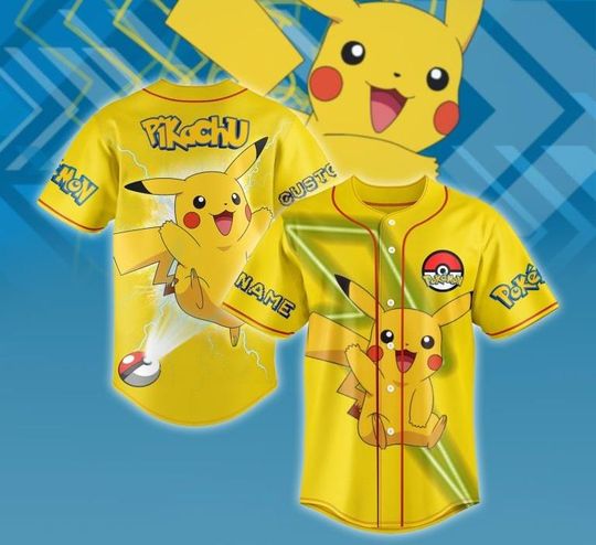 Discover Personalized Pika PKM Baseball Jersey, Pika anime Baseball Jersey, Gift For Her, PKM Jersey Shirt, Baseball Fans Shirt