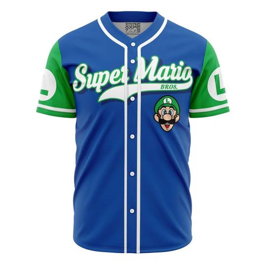 Luigi Mario Bros Baseball Jersey, Super Mario Fans Shirt, Movie Game Baseball Jersey