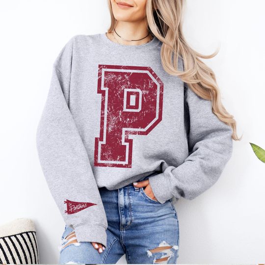 Discover Custom Varsity Letter Sweatshirt Distressed Personalized Sports Number Shirts for Senior Night Gifts University Sweaters Back to School 2025
