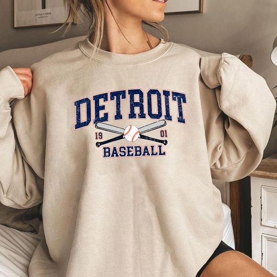Discover Detroit Baseball Sweatshirt, Retro Game Day Pullover, Unisex Fleece
