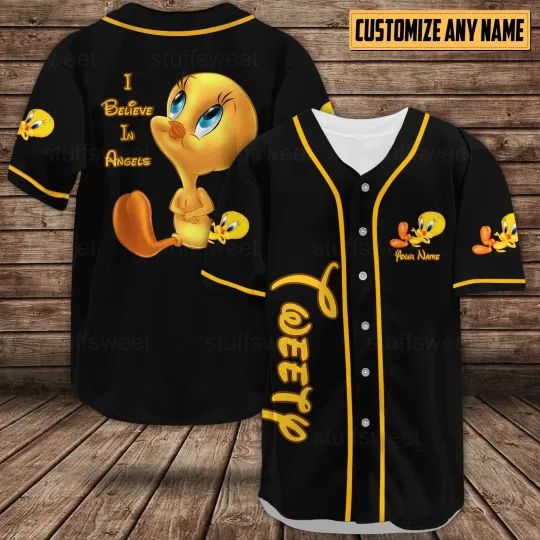 Personalized Tweety I Believe In Angels Baseball Jersey Shirt