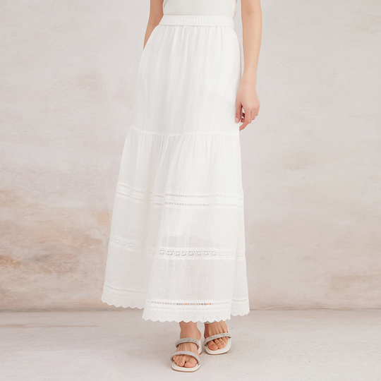 Discover K3093W 100% Ramie Half Skirt High Quality Luxury Women's Clothing Spring Summer Hollow out  long skirts