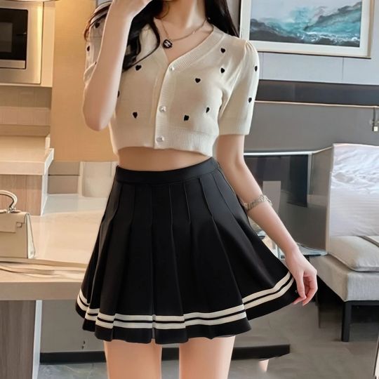 Discover Fashion Preppy Style Pleated Skirts Women 2025 Spring Summer New A Line Short Dress Sweet Girl High Waist Petchwork Skirt Street