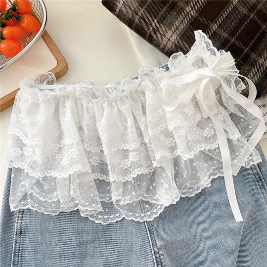 Discover Lace Mini Skirts Women Elegant Sweet Lolita Short Skirts High Waist Y2k Streetwear Ruffle Skirts Lace Trim Butt Curtain Skirt