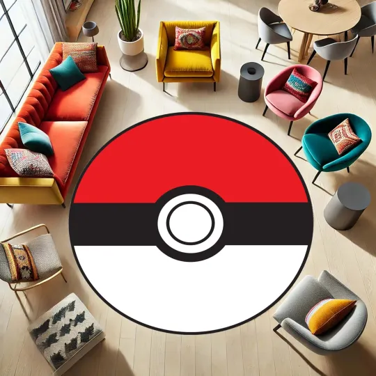 Discover Pokeball Rug, Gamer Room Decor, Anime Themed Carpet, Kids Playroom Mat
