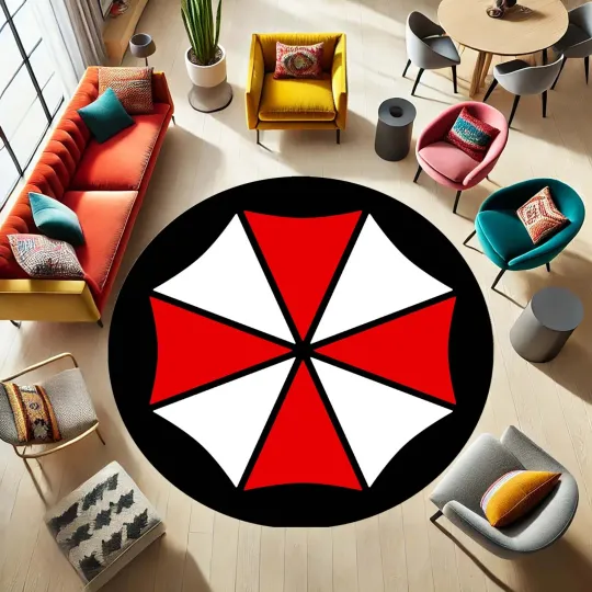 Discover Umbrella Round Shaped Rug with Biohazard and Horror Game Theme for Gamer Room Decor