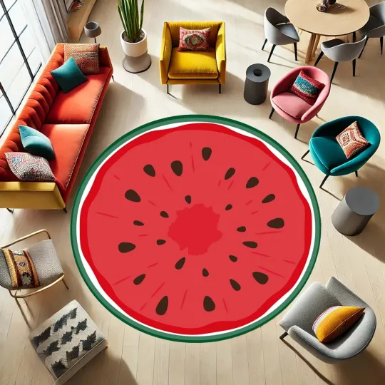 Discover Watermelon Shaped Rug for Kids Room, Summer Round Fruit Carpet, Cute Decorative Floor Mat