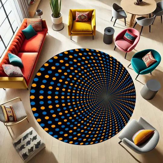 Discover Optical Illusion Rug, Modern Round Floor Mat, Abstract Dot Shaped Rug