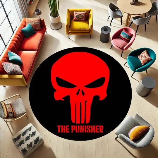 Discover Punisher Skull Round Rug, Comic Book Themed Shaped Rug, Anti-Hero Room Decor