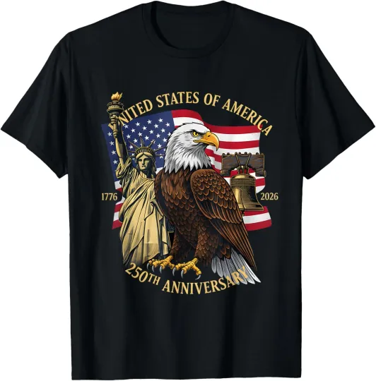 Discover 250 Years 1776-2026 250th Birthday Eagle Liberty Bell T-Shirt