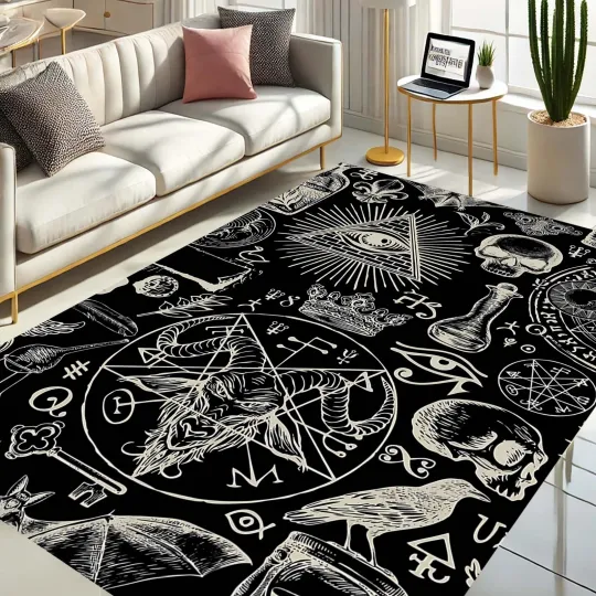 Discover Occult Gothic Area Rug, Dark Magic Floor Mat, Witchy Decor Rug