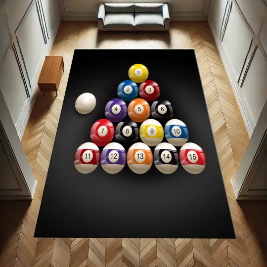 Discover Billiard Rug, Pool Carpet, Game Room Decor, 8 Ball Mat, Billiards Theme