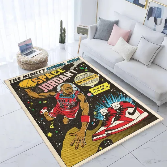 Discover Space Man Rug Retro Comic Basketball Carpet Sneaker Art Room Decor