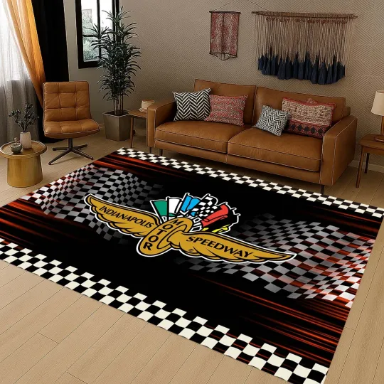 Discover Indianapolis Speedway Racing Rug, Speedway Decor, Checkered Flag, Car Enthusiast
