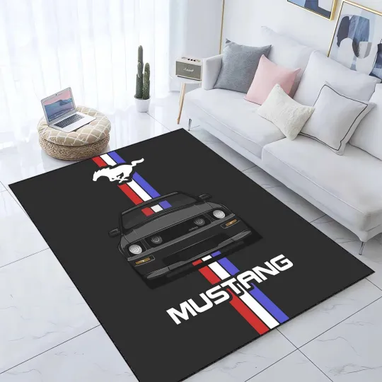 Discover Mustang Rug, Car Lover Gift, Sport Car Decor, Racing Room, Auto Enthusiast Rug