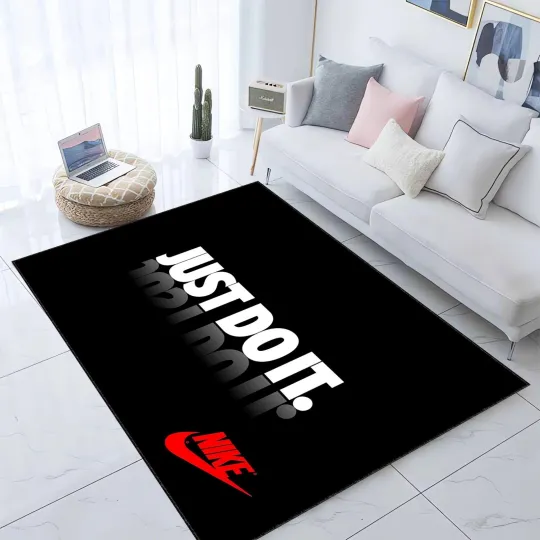 Discover Just Do It Rug, Modern Sports Style Carpet, Black Red Home Decor Mat, Sneakers