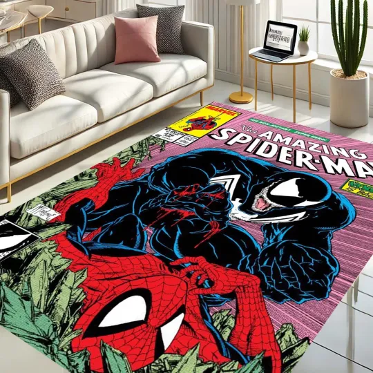 Discover Spider-Man Rug, Venom Comic Rug, Marvel Superhero Rug, Gamer Room Decor