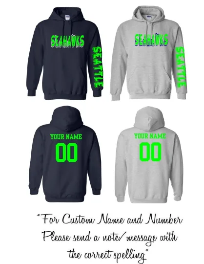 Discover Seattle Text Football Pullover Hoodie with Custom Name