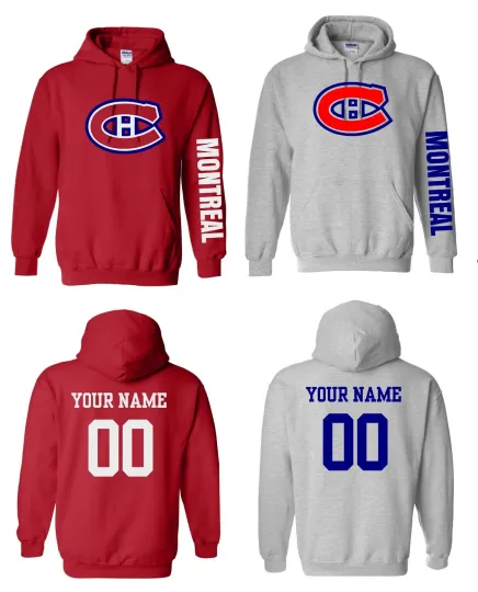 Discover Montreal Logo Hockey Pullover Hoodie w/ Custom Name