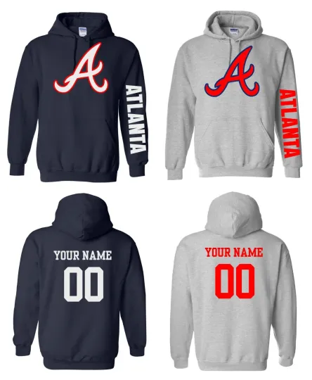 Discover Atlanta Logo Baseball Pullover Hoodie with Custom Name