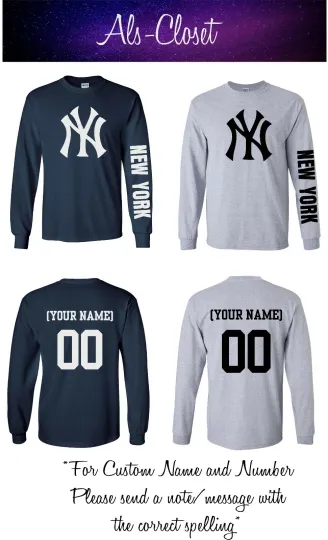 Discover New York Logo Baseball Long Sleeve Shirt w/Custom Name
