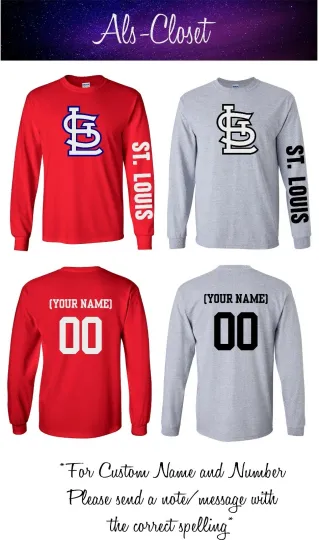Discover St. Louis Logo Baseball Long Sleeve Shirt w/Custom Name