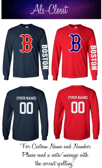 Discover Boston Logo Baseball Long Sleeve Shirt with Custom Name
