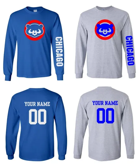 Discover Chicago Logo Baseball Long Sleeve Shirt with Custom Name