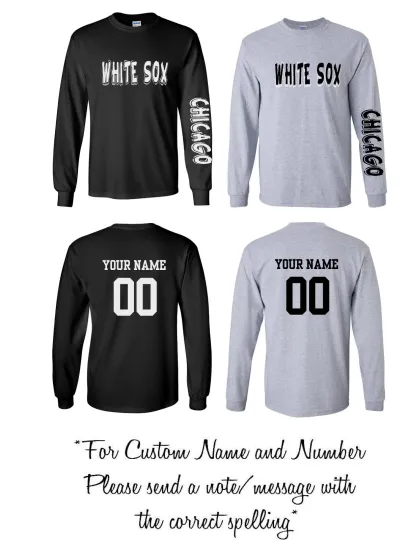 Discover Chicago Text Baseball Long Sleeve Shirt with Custom Name