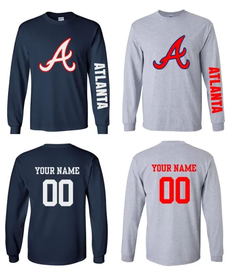Discover Atlanta Logo Baseball Long Sleeve Shirt with Custom Name