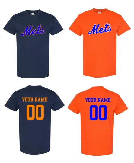New York Mets Logo Baseball Short Sleeve Shirt with Custom Name Next Day Ship!