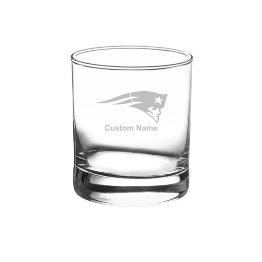 New England Patriots Custom Rock Glass - Etched Gift for Groomsmen, Weddings, Birthdays