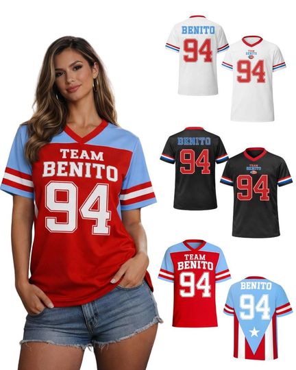 Discover Benito Puerto Rico Football Jersey Boricua Benito Bowl LX Halftime 2026 Jersey Here For The Benito V-Neck Top,Music Concert Outfit Gift Idea