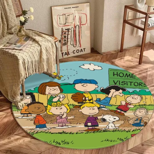 Discover Best! Peanuts Snoopy Print Foldable Round Floor Mat Rug Non-slip backing Carpet