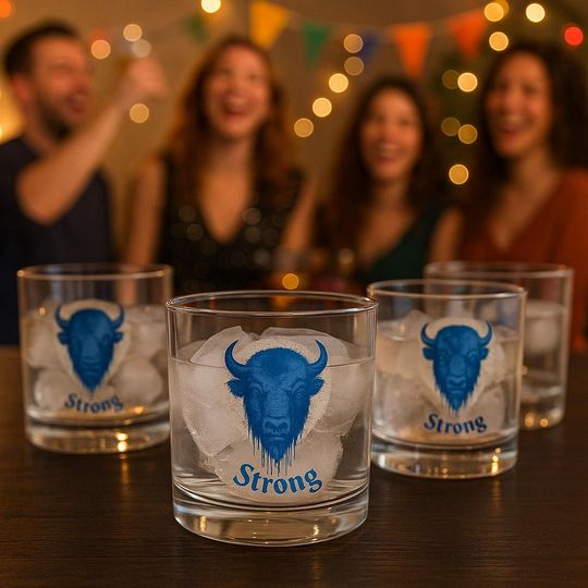 Discover Buffalo Rocks Glass, Buffalo Football Whiskey Glass, Sports Fan Gift, Sports Barware for Home Bar & Man Cave