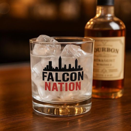 Atlanta Football Rocks Glass, Modern Black Text Whiskey Glass, Georgia Sports Fan Gift, Man Cave Barware, Game Day Bourbon